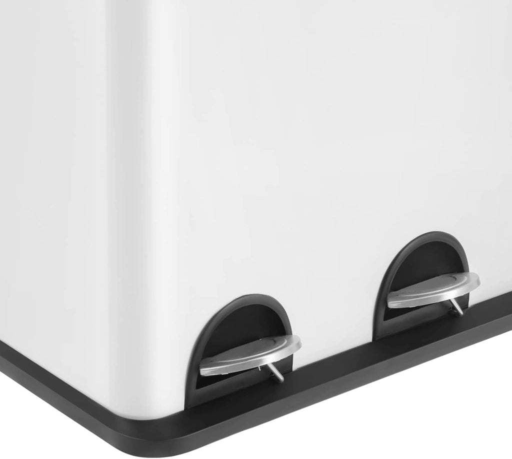 SONGMICS Pattumiera di 54L, Cestino di Spazzatura, a 3 Sezioni, con Pedale, Secchio Interni, 6 Etichetti per Smailtimento Facile, Bianco e Nero LTB54W