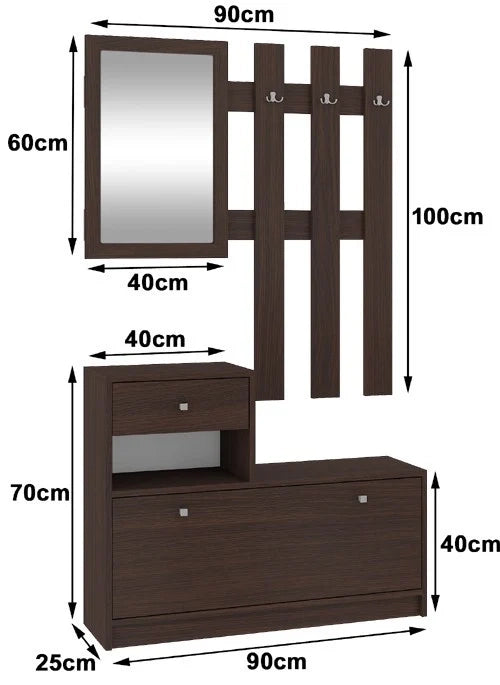 Scarpiera con appendiabiti AKORD Wengé 90 cm 1 anta 1 cassetto 90x25x170 cm