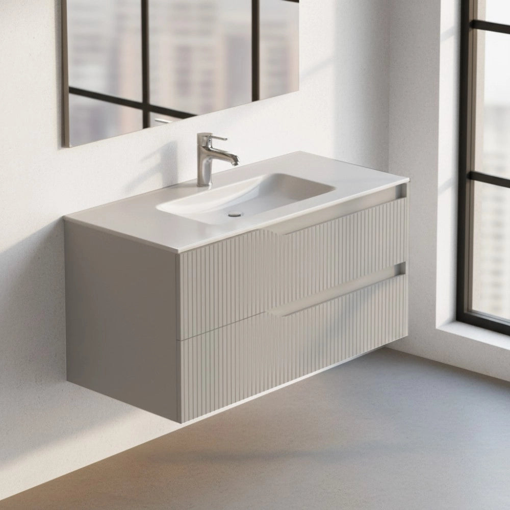 Mobile bagno sospeso Soho colore cashmere opaco con cassetti effetto cannettato 100x45x50H