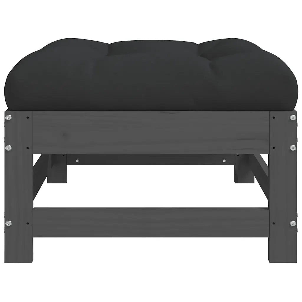 Sedia da giardino-Poggiapiedi da Giardino con Cuscino Legno Massello Pino Grigio 407880