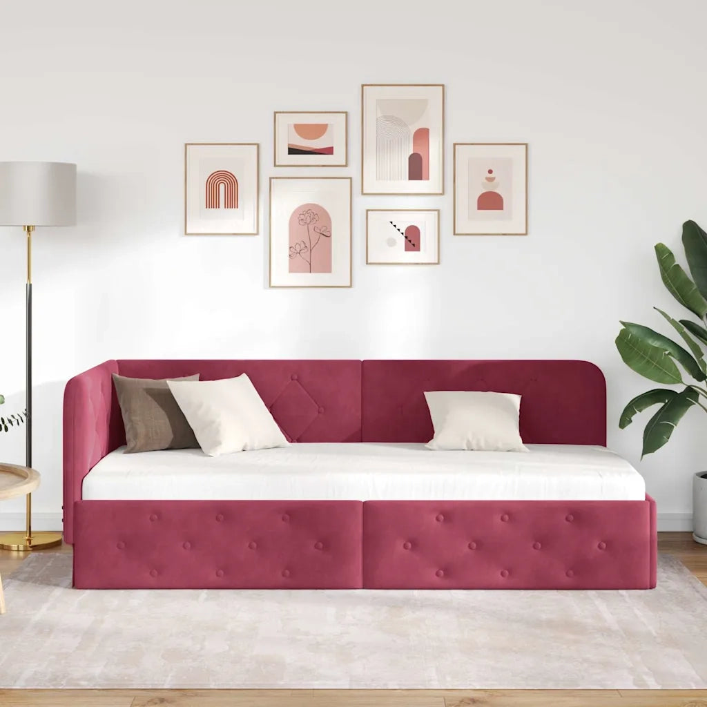 Cornice del letto ad angolo Rosso Vino 80 x 200 cm Velluto