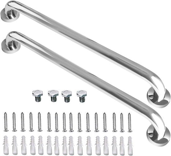 Due manici da doccia da 60 cm - Manici da bagno in acciaio inox - Stanghe per doccia e bagno - Offrono supporto sicuro per disabili e anziani (diametro 3,2 cm)