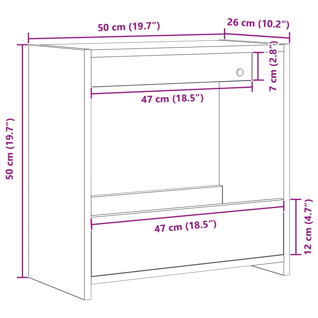 Tavolino Nero Faggio 50x26x50 cm Legno Ingegnerizzato