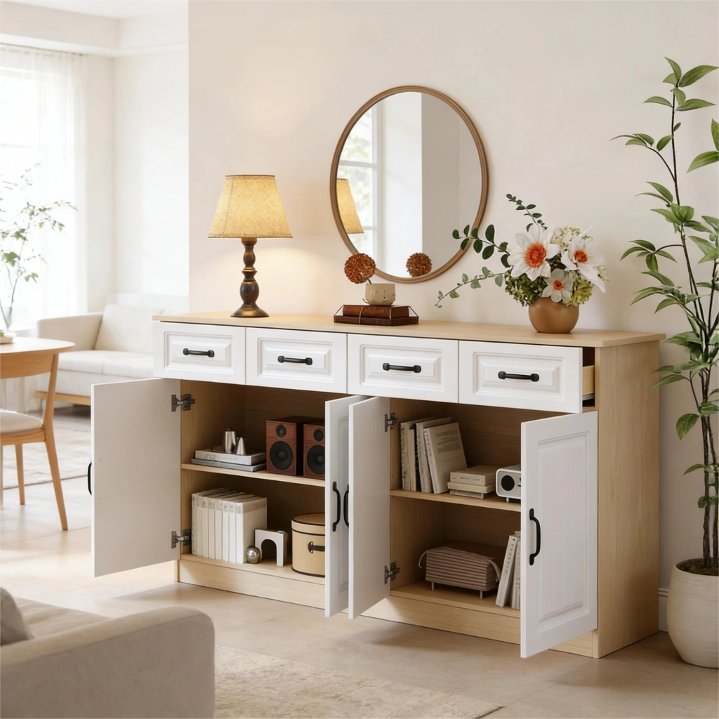 MADIA multifunzione 160x35x80 cm MDF Bianca e color legno naturale