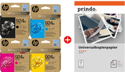 ORIGINAL HP Value Pack nero / ciano / magenta / giallo / Bianco 924e MCVP + Prindo Universal Papier 500 Blatt ~3400 Seiten