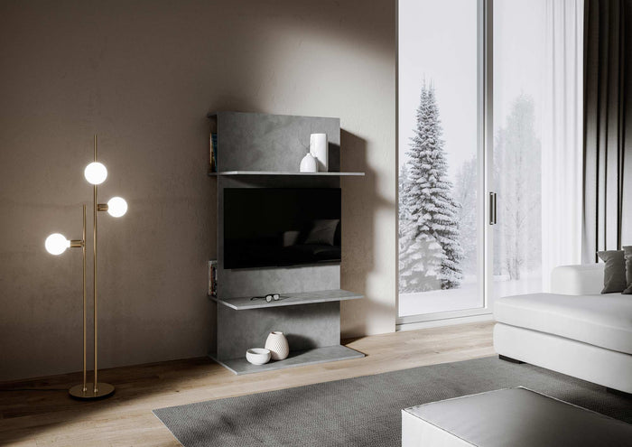 Porta TV a Parete 100x50x170,4 cm con 3 Ripiani Loki A Antracite Spatolato