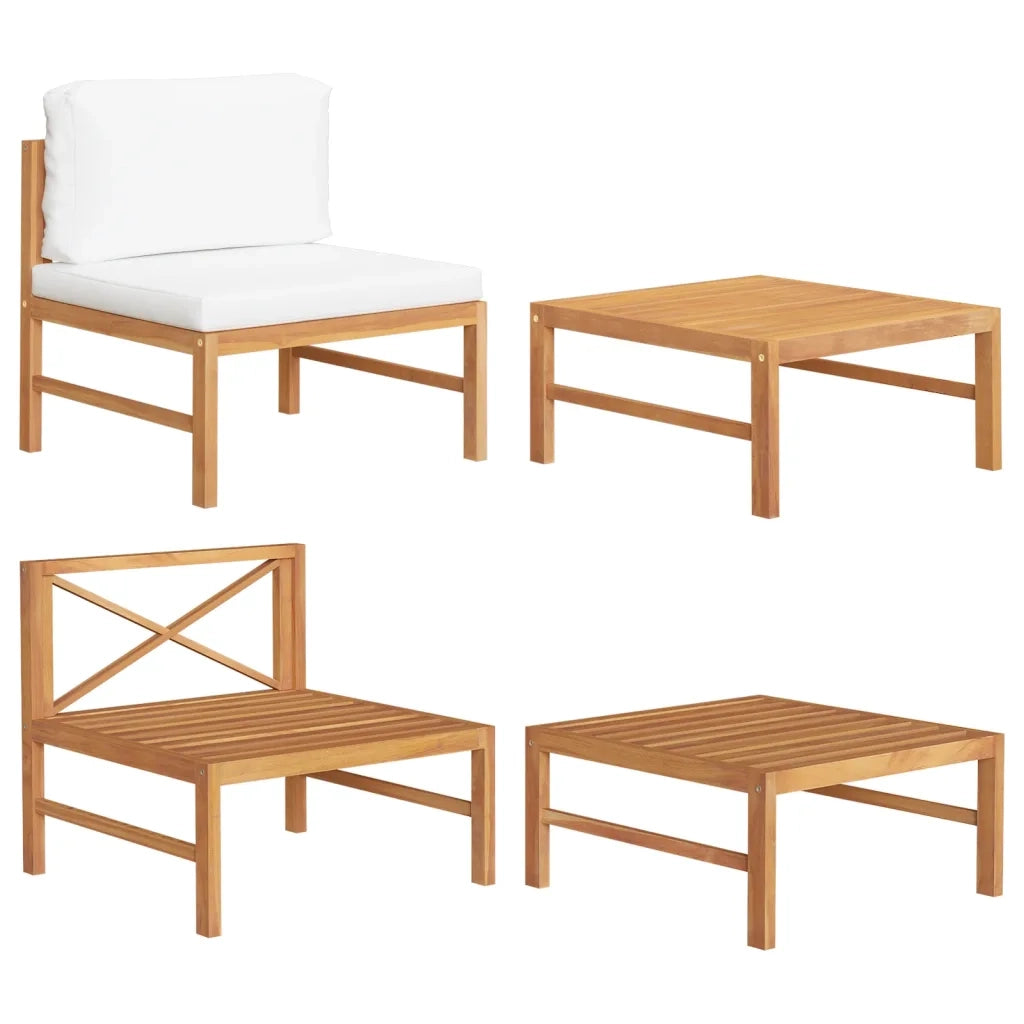 Set Divani Giardino 2 pz Cuscini Crema in Legno di Teak cod mxl 74090