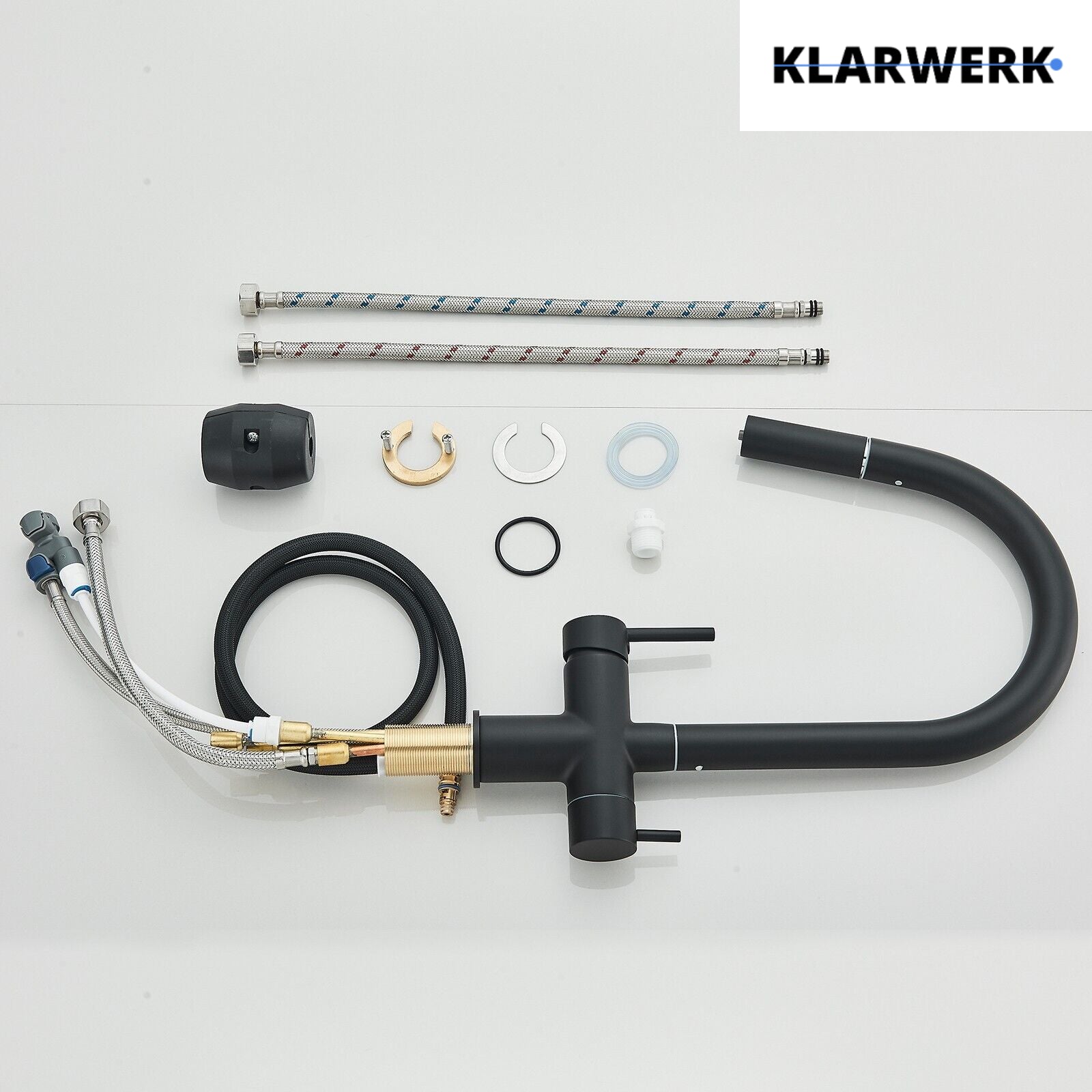 Jana | Raccordo estensibile premium a 3 vie grigio titanio opaco | Rubinetto osmosi da cucina in acciaio inox |. Filtro 3 connessioni ad arco alto