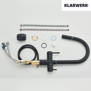 Jana | Raccordo estensibile premium a 3 vie grigio titanio opaco | Rubinetto osmosi da cucina in acciaio inox |. Filtro 3 connessioni ad arco alto