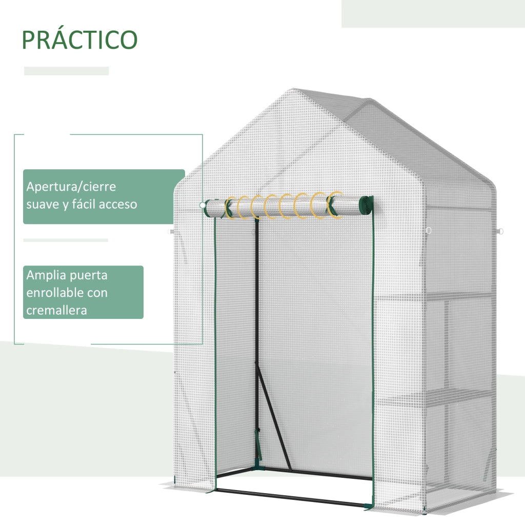 Serra da Esterno Piccola con Scaffali e Porta a Cerniera ¨C Zephmum ¨C Bianco 143x73x195 cm