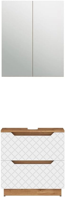 Set di mobili da bagno Lotta, Rovere/bianco con struttura in piastrelle, 2 parti