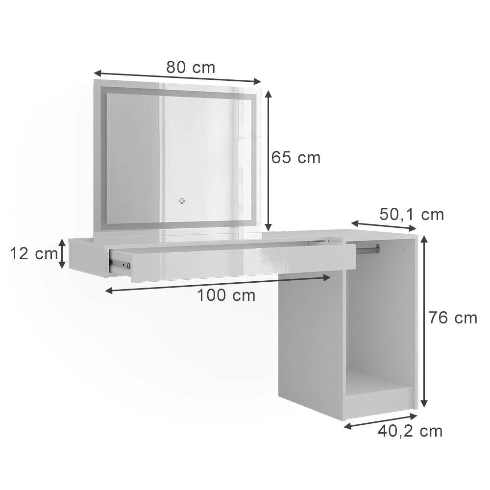 Vicco Tavolo da toeletta Bianco 100 cm 3 parti