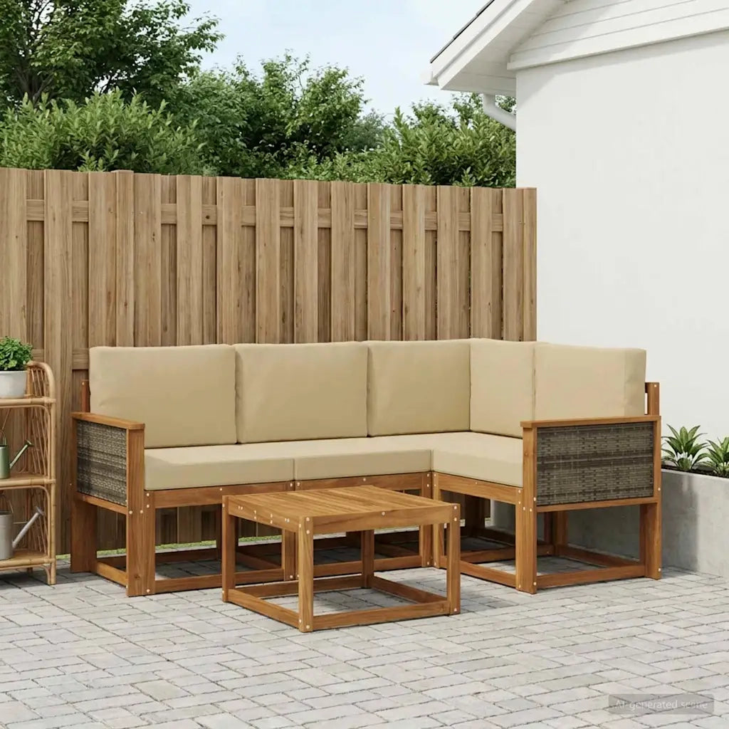Set di divani da esterno 5 pcs Naturale e Beige Poliestere 3385189