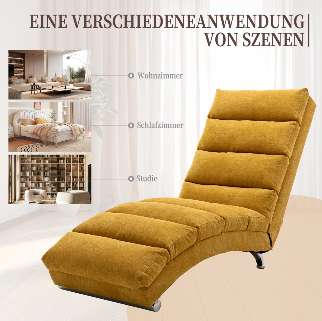 Chaise longue massaggiante fissa in lino giallo senape