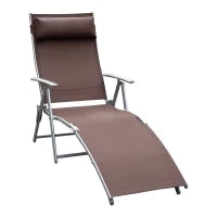 Sdraio da Giardino Pieghevole con Cuscino, Schienale con 7 Reclinazioni, 137x63.5x100.5cm, Marrone