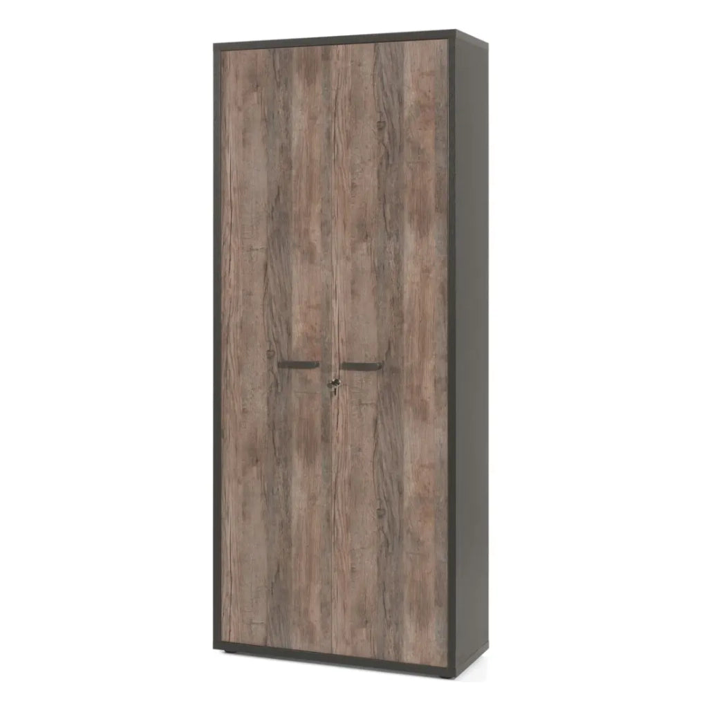 Armadio da ufficio SOON – 2 porte e 5 scaffali – Rovere invecchiato & nero – L90 x H216 x P40 cm