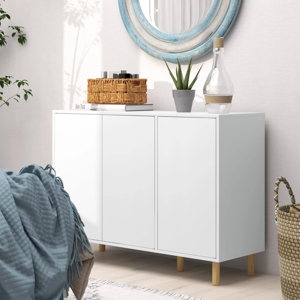 Credenza Moderna con 2 Armadietti a 3 Ripiani in Legno, 107x40x80 cm, Bianco