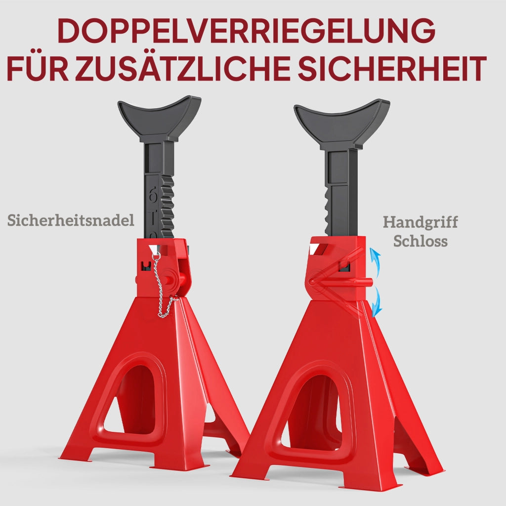 Cavalletto di sollevamento 6 tonnellate ¨C zephmum ¨C Rosso, 2 pezzi, regolabile in altezza
