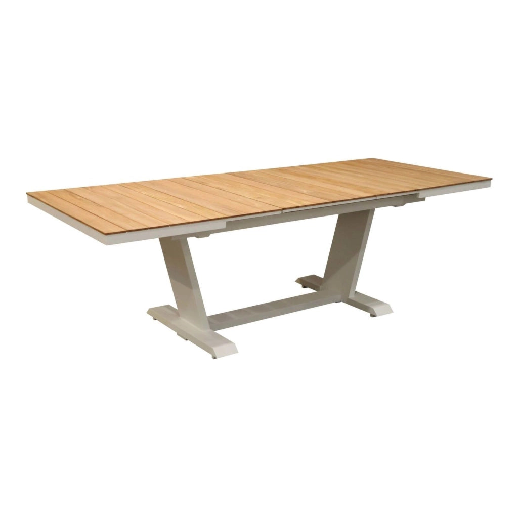 SINED Tavolo da Giardino Allungabile Bianco-Teak in Alluminio Verniciato 180-240 cm per 8-10 Persone Piano a Doghe in Teak FSC® - Modello TAVOLO-GIARDINO-180-240-TECK