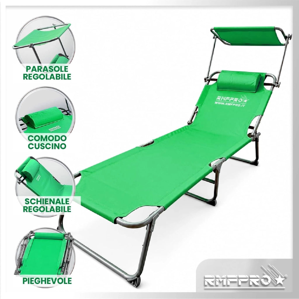 RMF PRO LETTINO PIEGHEVOLE CON PARASOLE VERDE