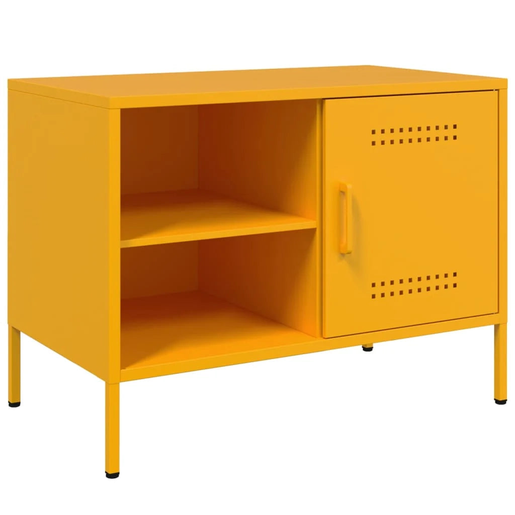 Mobile TV multimediale scaffale TV credenza mobile TV sala da pranzo soggiorno camera da letto 2 pezzi giallo senape 68 x 39 x 50,5 cm acciaio giallo 02_0028635