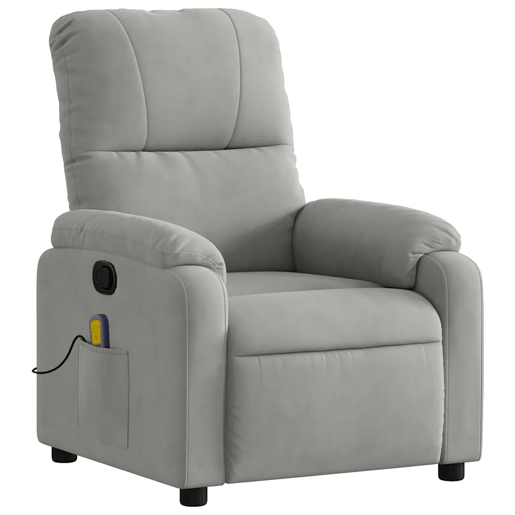 Divano Sedia-Poltrona Reclinabile Massaggio Grigio Chiaro Tessuto Microfibra 468709