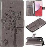 Copritelefono in pelle con design a motivi, contenitore per carta, portafoglio, supporto magnetico per posizionamento orizzontale, copritelefono shockresistente, compatibile con Samsung - nero