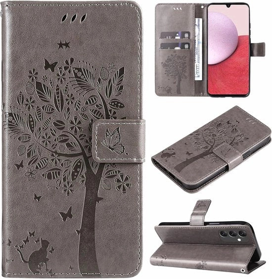 Copritelefono in pelle con design a motivi, contenitore per carta, portafoglio, supporto magnetico per posizionamento orizzontale, copritelefono shockresistente, compatibile con Samsung - nero