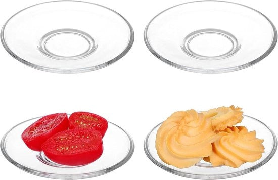 Set di piatti in vetro trasparente - 4 pezzi, tazze da tè e caffè in vetro trasparente, piatti per conservare frutta, caffè e tazze da tè