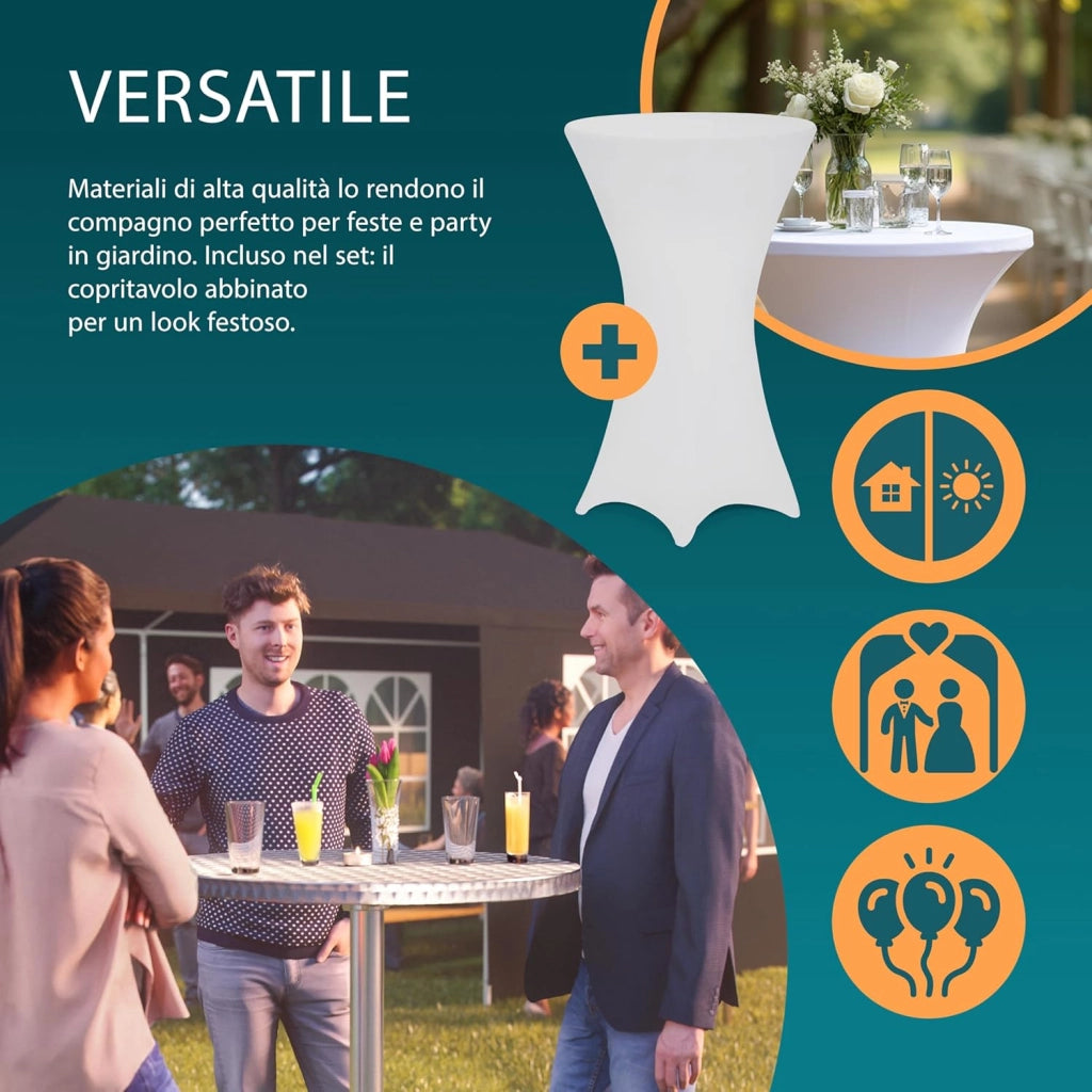 ® Tavolo Alto da Bar 2in1 con Fodera Regolabile in Altezza 70 cm / 115 cm in Alluminio Rotondo Ø60 cm Pieghevole per Esterni Giardino Bistrot Feste Tavoli da Ricevimento