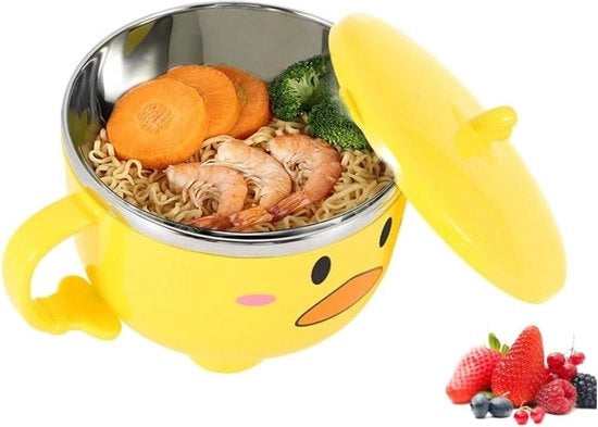 Bowl per Ramen con Anatra - Servizio di Cucina per Zuppa di Riso Instantanea in Acciaio Inox - Coperchio a Doppia Parete