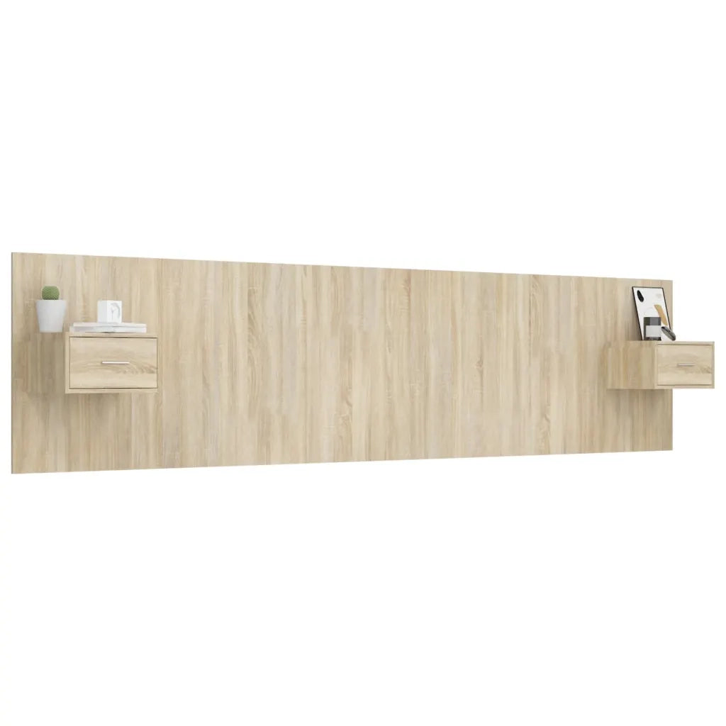 Testiera | Testata Letto con Comodini in Legno Multistrato Rovere Sonoma