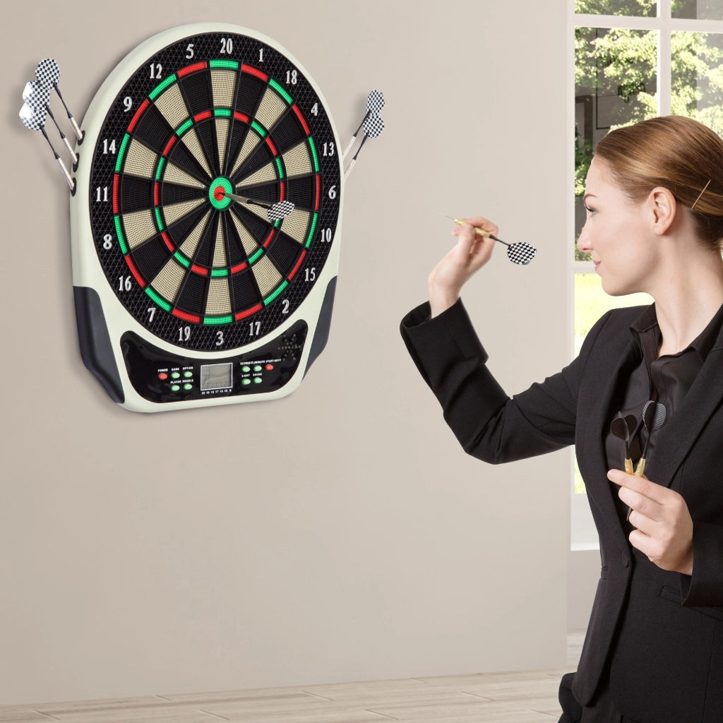 Bersaglio elettronico per freccette con display LCD, 6 freccette, 24 punte, 18 giochi, 159 opzioni di punteggio, per 8 giocatori