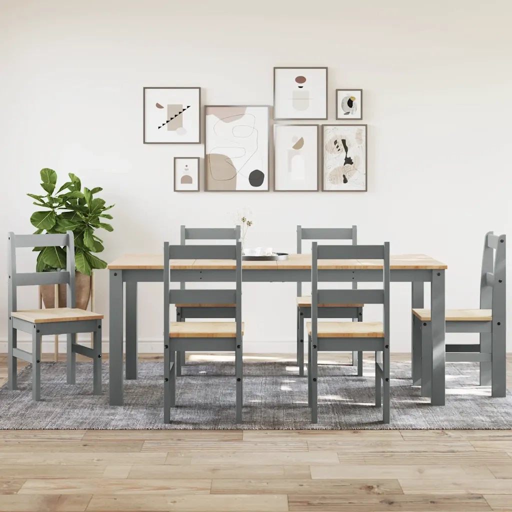 Set da Pranzo 7 pz Panama Grigio in Legno Massello di Pino 3345192