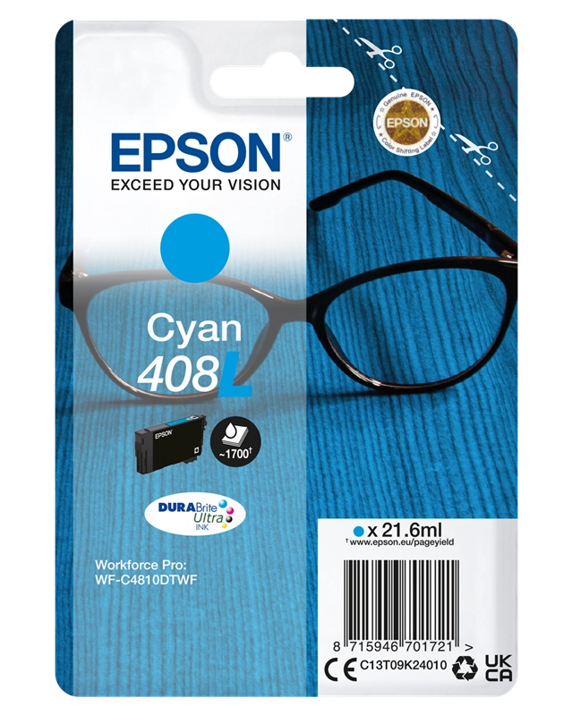 Epson Singlepack Cyan 408L DURABrite Ultra Ink