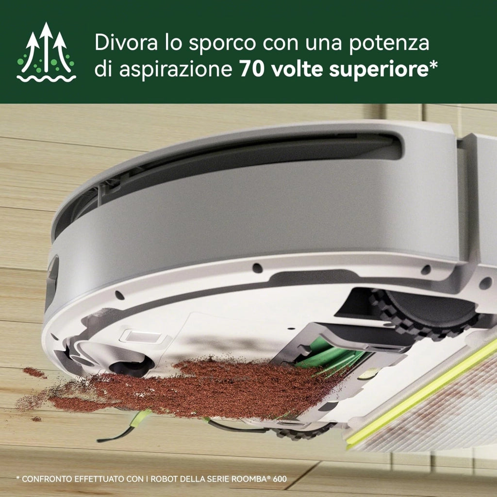 iRobot Roomba 205 DustCompactor Combo, Robot Aspirapolvere Lavapavimenti, Senza Sacchetto, Raccoglie e Compatta la Polvere, Navigazione LiDAR, Rileva Tappeti/Moquette, Controllo tramite App, Bianco