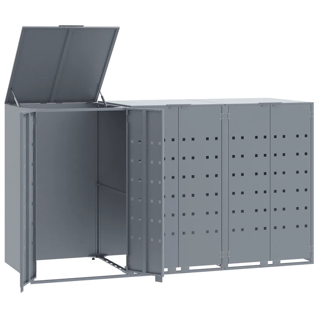 Copribidone con Ruote per 3 Bidoni Grigio 207x79x117cm Acciaio