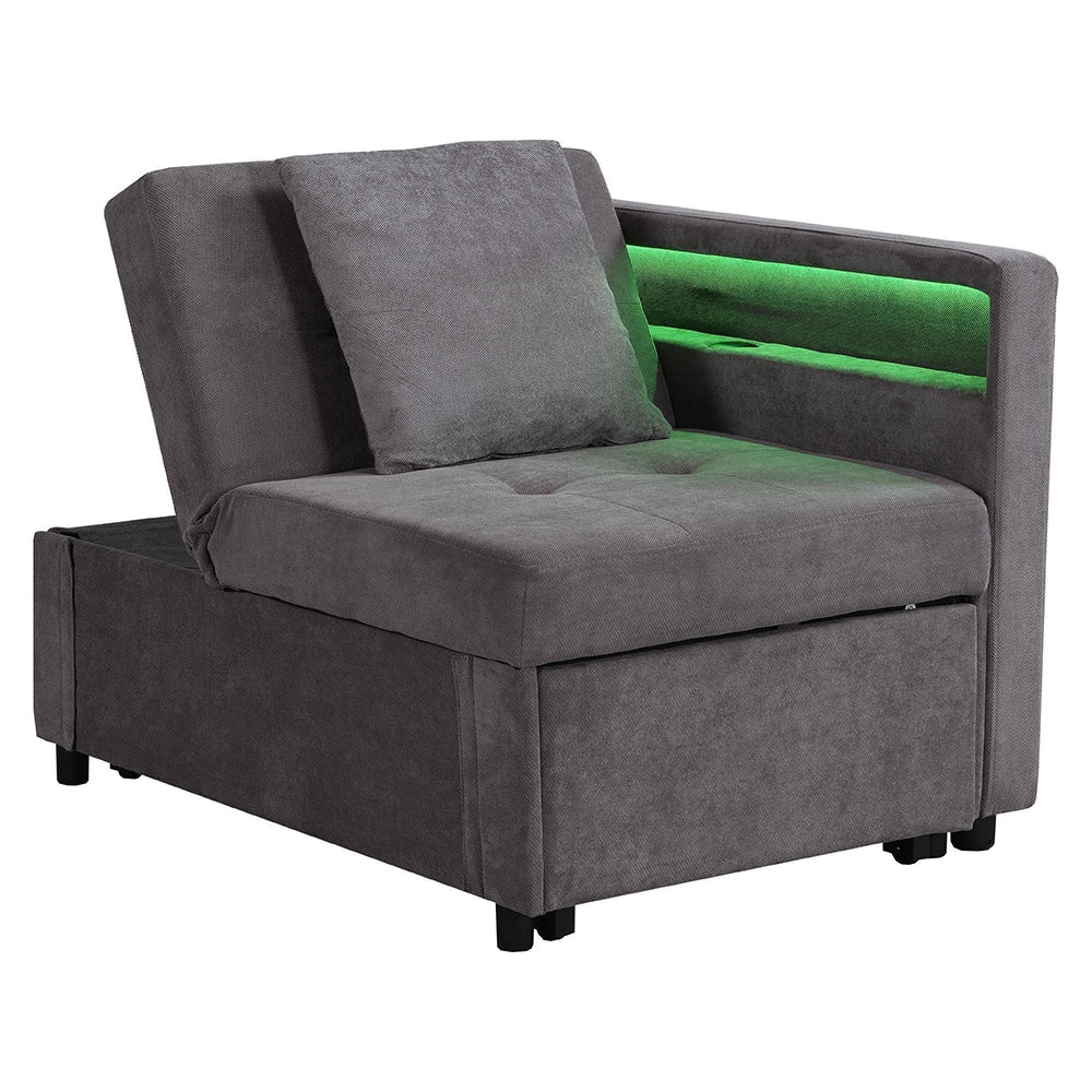 Divano letto 3 in 1 multifunzione - Xylo - tessuto lino, schienale regolabile, braccioli con LED e USB/Type-C