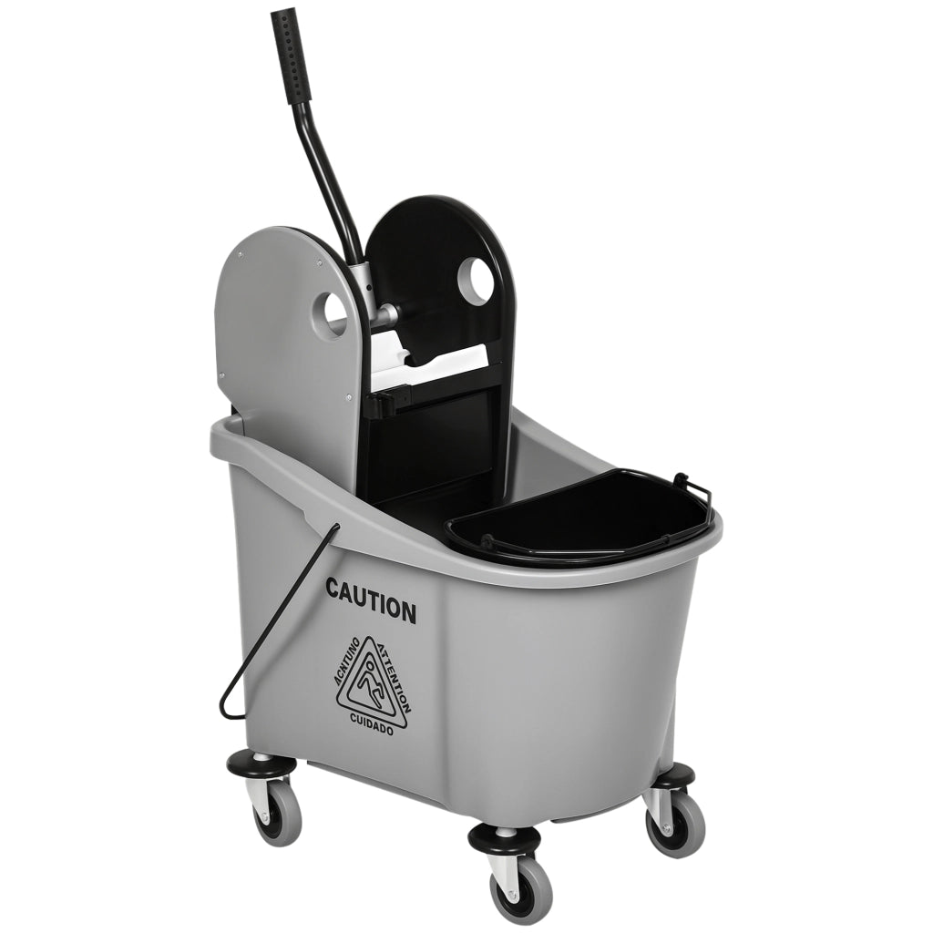 Carrello per Pulizie con Secchi Separati e Sgocciolatoio ¨C Zephmum ¨C Grigio 54x41x91,5cm