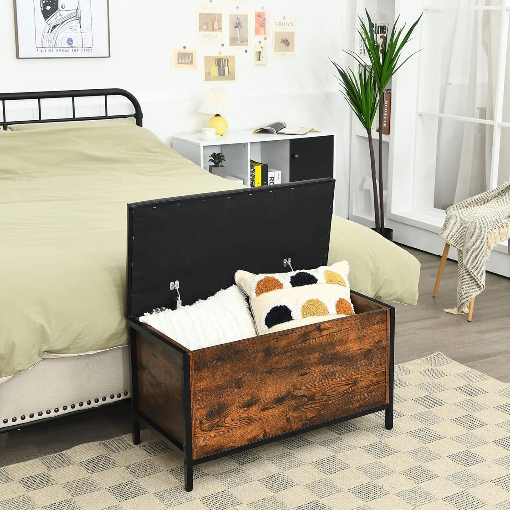 Cassapanca con Coperchio, Panca Contenitore Imbottita da Ingresso, con Struttura in Ferro Resistente, per Ingresso Camera da Letto, 81x40,5x49,5 cm, Carico Massimo 150kg
