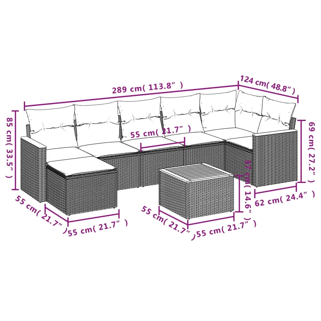 Set Divano da Giardino 8 pz con Cuscini Beige Misto Polyrattan 3226199