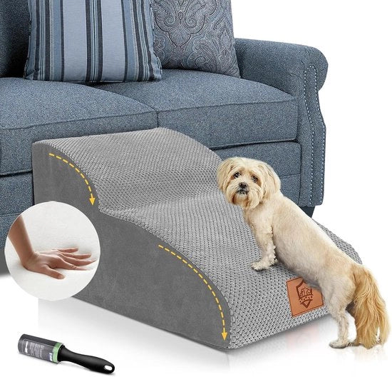 Trappola per cani - per piccoli cani - 2 gradini - scala per cani - 30 cm alto - grigio