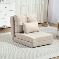 Poltrona Divano Letto Convertibile Poltrona 1 Posto con 1 Cuscino con Schienale Regolabile, Beige