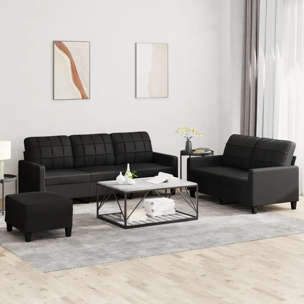 Set di Divani 3 pz con Cuscini Nero in Similpelle 3201383