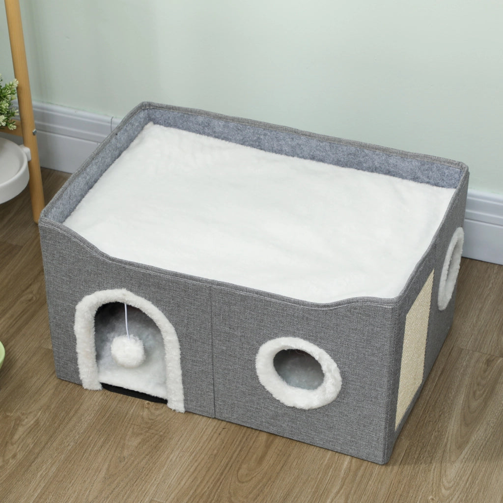 Casa per Gatti Pieghevole con Tiragraffi ¨C zephmum ¨C Grigio 60x40x34 cm