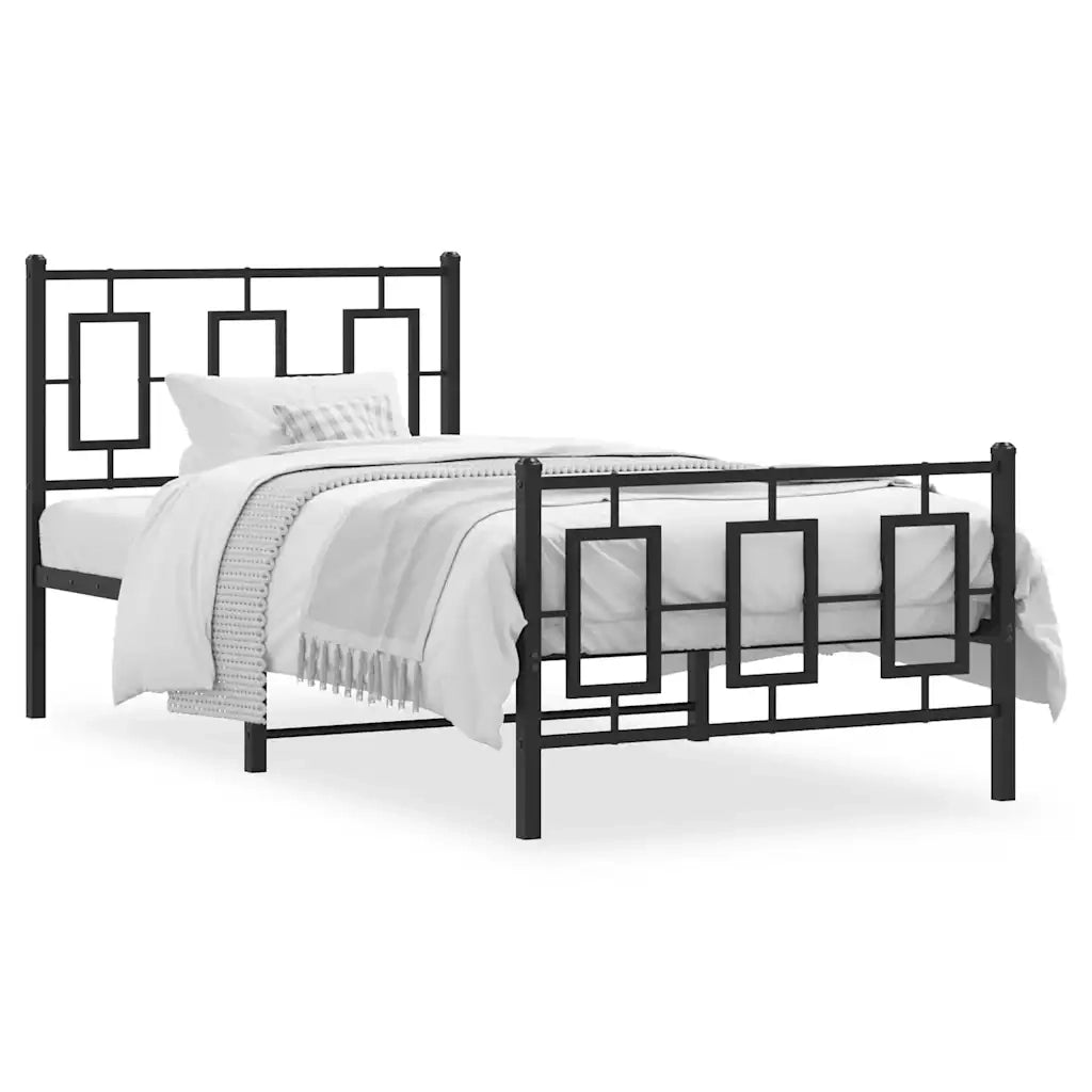Letto singolo | Letto per adulti | Giroletto con Testiera e Pediera Metallo Nero 90x200 cm