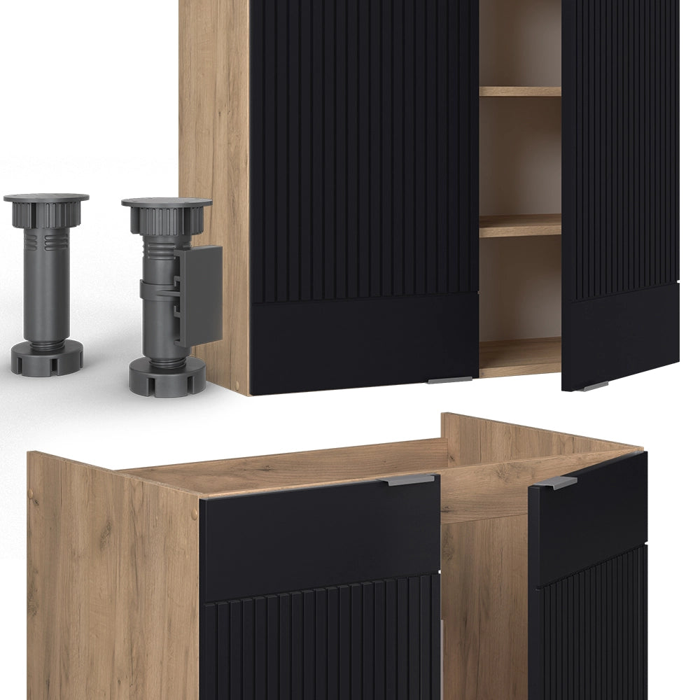 Cucina componibile Fame-Line Nero rigato/Rovere dorato 240 cm, PL Antracite Vicco