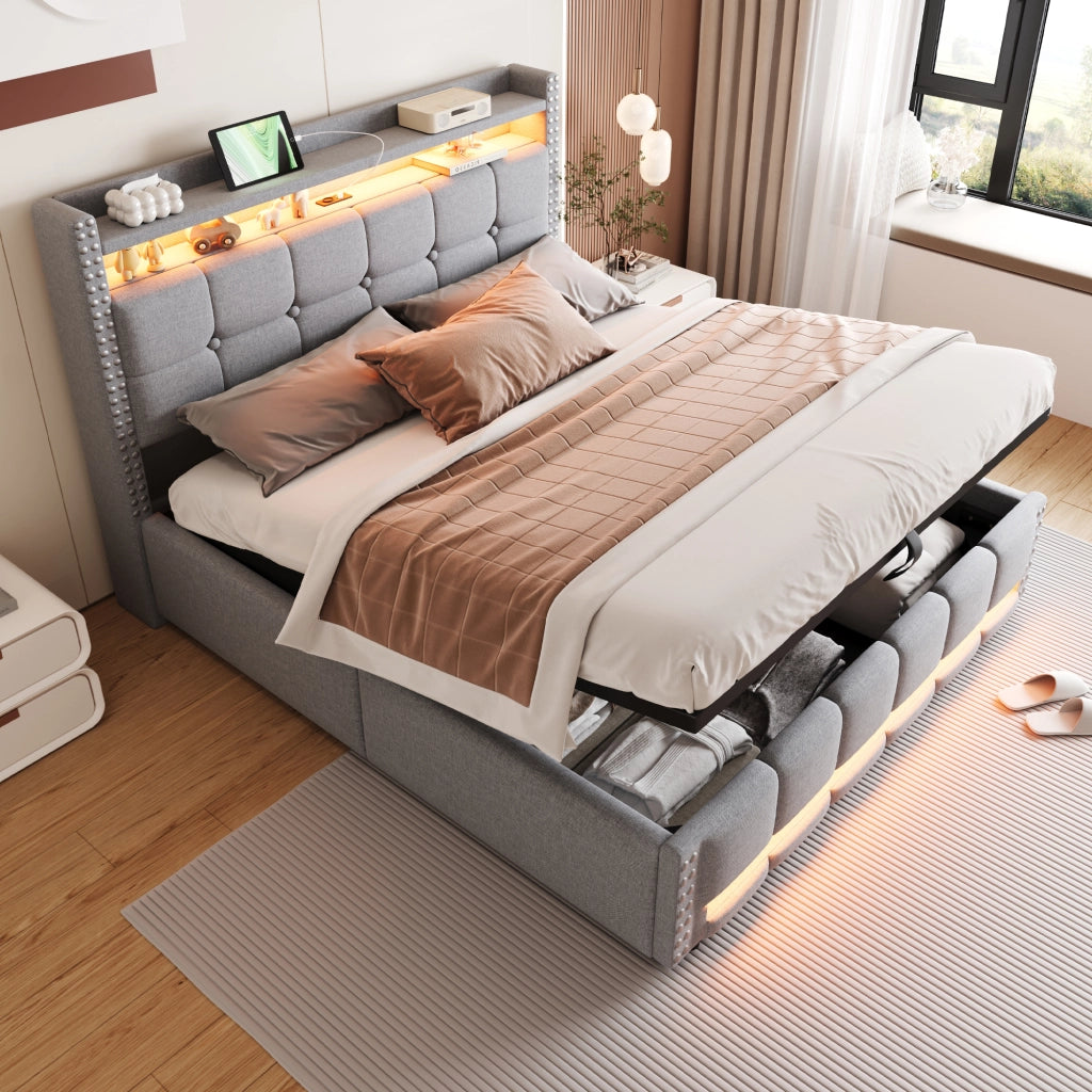 letto imbottito lino grigio chiaro 160 x 200 cm