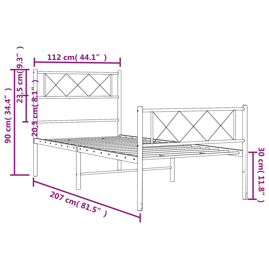 Letto singolo | Letto per adulti | Giroletto con Testiera e Pediera Metallo Bianco 107x203 cm
