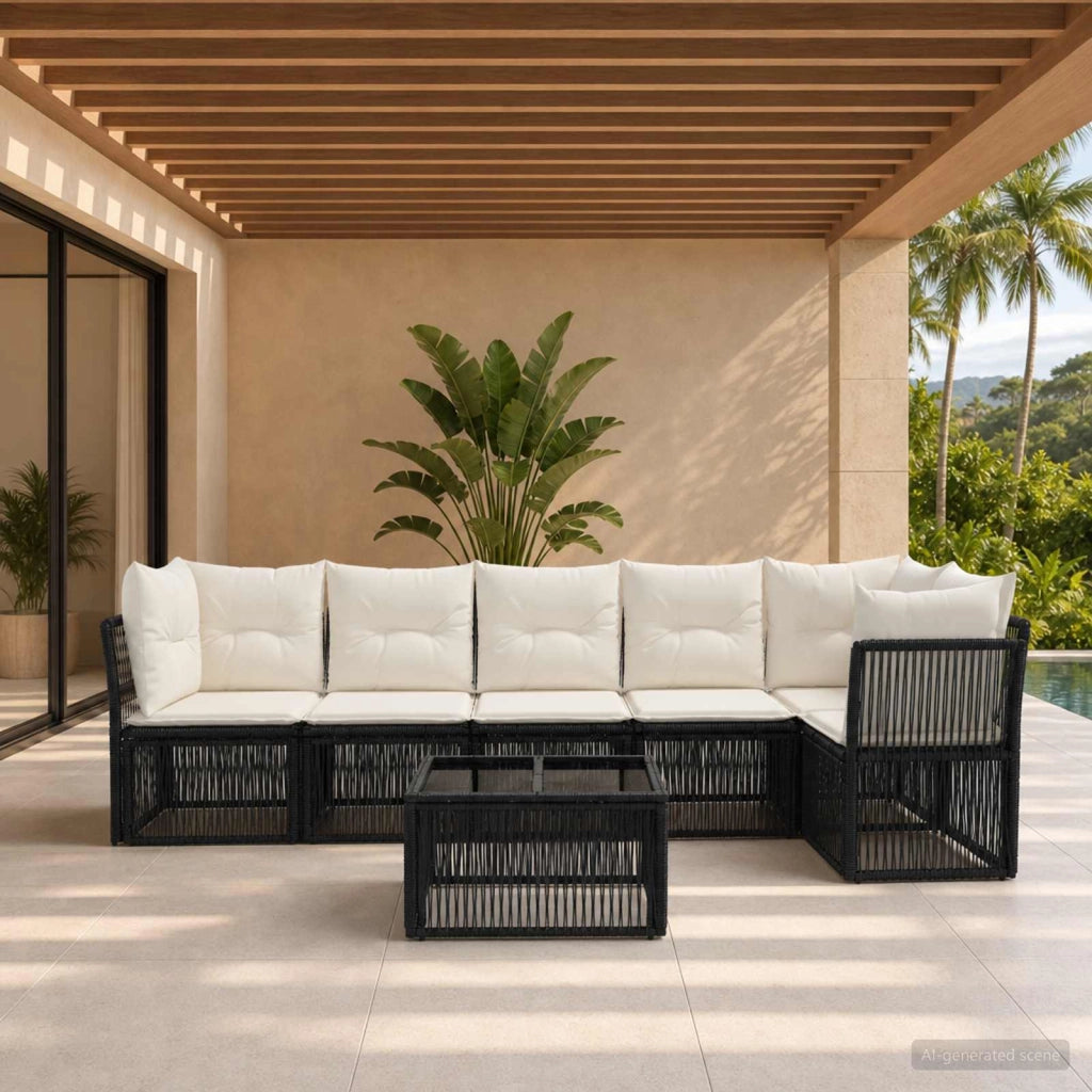 Set Divano da Giardino 7 pz Nero polyrattan 3434224